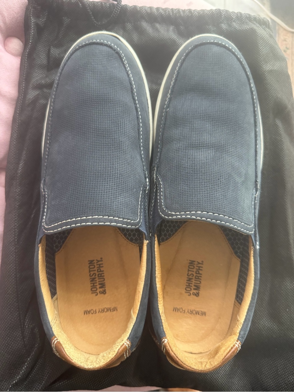 Johnston & Murphy Bowling Moccasin Venetian Navy Blue Nubuck slip on size 10.5